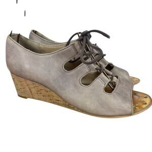 Latigo Womens Leather Mauve Wedge Sandals Open Toe Lace Up Shoes Shadow sz 6.5